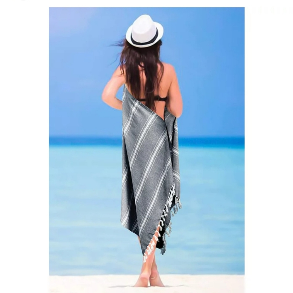 NWOT PESHTEMAL TURKISH TOWEL - PURE COTTON 38" X 70" MULTI-USE BLUE